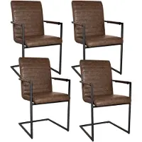 Dimehouse Set van 4 Eetkamerstoelen Bras Industrieel Taupe - Met Armleuningen - Kunstleer - Industrieel