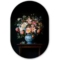 MuchoWow Muurovaal 40x60 cm - Ovale wanddecoratie Roze - Bloemen - Vaas - Kleuren - Ovalen schilderij - Muurdecoratie woonkamer - Kamer decoratie - Schilderijen - Wandcirkel