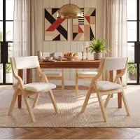 HAUSS SPOLE Eetkamerstoel - Set Van 4 - Klapbaar En Ruimtebesparend Met Comfortabele Stoffen Bekleding - Voor Eetkamer En Woonkamer - Hout Beige