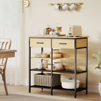 OKWISH Keukenkast – 90 x 40 x 91 cm – Met 2 Lades En 3 Open Planken – Spaanplaat En Stalen Frame – Natuurhout – Industriële Opbergkast
