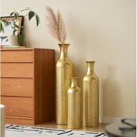 HAUSS SPOLE Vaas - 3 Delige Set - 50 66 83 cm - Metaal - Goud - Decoratieve Vloervazen Voor Woonkamer Hal of Kantoor - Structuurpatroon