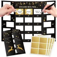 Sonstiges Adventskalender voor koppels, zelf te maken, met 24 scratchkaarten, goud en zwart