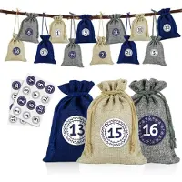 Sonstiges Adventskalender met 24 zakjes, voorzien van cijferstickers, afmetingen 10x14 cm, kleuren blauw/naturel/grijs