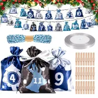 Sonstiges Adventskalender om zelf te vullen, met 24 stoffen zakjes in blauw-grijs, afmetingen 12x17 cm, inclusief accessoires