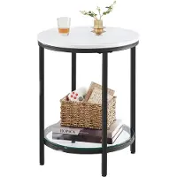 Vasagle Bijzettafel 2 niveaus in wit marmerlook met zwart frame, Wit marmerlook + zwart frame