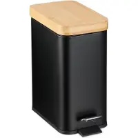 Relaxdays badkamer prullenbak - 5 liter - uitneembaar bakje - softclose - bamboe deksel - toilet - zwart