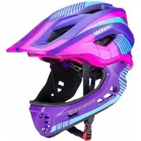 RockBros Fietshelm TT-32SBPP-M voor kinderen, met afneembaar kinbeschermingssysteem, maat M - paars/roze