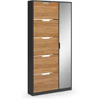 Vicco Schoenklaprek Luca, Antraciet/Goudkleurig Eiken, 90 x 180.5 cm met 5 kantelbare vakken en een spiegel