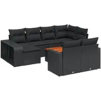vidaXL 11-delige tuinmeubelset met kussens, zwart, polyrotan