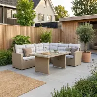Denza Furniture Kopenhagen hoek wicker loungeset 6 personen | wicker | Royal Sand | 3-delig - 246x194cm