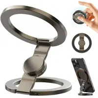 LONGZIMING -Magnetische telefoonhouder - Opvouwbare smartphone standaard - 360° draaibare ringhouder - Dubbele magneet bevestiging - Aluminium telefoonstandaard - Voor bureau auto reizen - grijs
