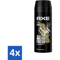 Axe - Deodorant Bodyspray - 48hrs Fresh - Gold - Oud Wood & Fresh Vanilla - 150 ml - Voordeelverpakking - 4 stuks
