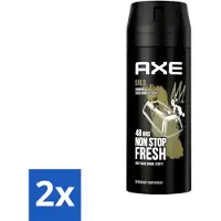 Axe - Deodorant Bodyspray - 48hrs Fresh - Gold - Oud Wood & Fresh Vanilla - 150 ml - Voordeelverpakking - 2 stuks