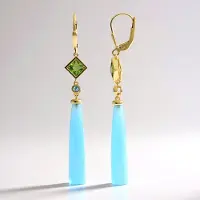 Cavill - Elegante Druppelvorm Oorbellen - 925 Sterling Zilver Verguld - Blauwe Chalcedoon 17,1 ct - Peridoot & Topaas Accenten - Dames Sieraden