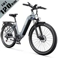 ONESPORT Onesprot Elektrische Stadsfiets 27,5 inch – Uitneembare 655Wh Accu – Tot 120 km Bereik – Shimano 7-Speed – Hydraulische Remmen – Grijs