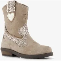 Braqeez suède meisjes cowboylaarzen met glitter taupe maat 28