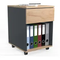 VCM Verrijdbaar onderstel Dalosa, 1 greeploze lade &amp; 1 vak, B 390 x D 450 x H 550 mm, hout, antraciet/honingeik