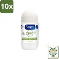 Sanex 10 x Deodorant Roller Zero% Normal Skin 50 ml - Grootverpakking - 24 Uur Deodorant - Aluminiumzouten Vrij - Alcohol Vrij - Huidvriendelijk - Gevoelige Huid