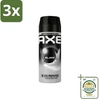 Axe 3 x - Deodorant Spray - 72hrs Anti Sweat - Black - 150 ml - Grootverpakking - Anti Transpirant Spray - Zweet Bescherming - 72 Uur Bescherming - Citroen Geur - Munt Geur