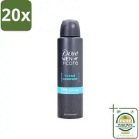 Dove 20 x Men+Care - Clean Comfort - Deospray - Anti-Transpirant - 150 ml - Grootverpakking - Men+Care - Deospray - Frisheid - Transpiratie - Huidbescherming