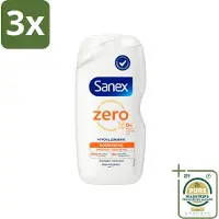 Sanex 3 x Zero% - Douchegel - Verzorgend - Natuurlijke Ingrediënten - Droge Huid - 400 ml - Grootverpakking - Douchegel - Droge Huid - Natuurlijke Reiniging - Hydraat - Huid Verzorging