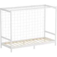 ML-Design Kinderbed voetbaldoel 90x200 cm wit eenpersoonsbed voor kinderen houten bed met lattenbodem & doelnet handbaldoel
