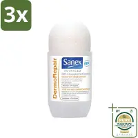 Sanex 3 x Advanced - Dermo Repair - Deodorant Roller - 24h Anti-Transpirant - 0% Alcohol - 50 ml - Grootverpakking - 24h Anti-transpirant - Huidherstel - Huidverzorging - Deodorant Roller - Anti-geur