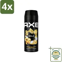 Axe - Deodorant Bodyspray - 48hrs Fresh - Gold - Oud Wood & Fresh Vanilla - 150 ml - Voordeelverpakking - 4 stuks - Deodorant spray - 48 uur bescherming