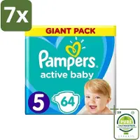 Pampers 7 x - Active Baby - Luiers - Maat 5 (11-16 kg) - Zachte Pasvorm - 64 Luiers - Grootverpakking - Active Baby - Luiers Maat 5 - Babyluiers - Zachte Pasvorm - Luchtdoorlatende Luiers