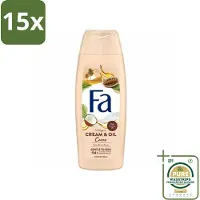 Fa 15 x - Cream & Oil Cacao - Douchecrème - Cacaoboter Met Kokosolie - 250 ml - Grootverpakking - Douchecrème - Cacaoboter - Kokosolie - Huid Verzorging - Hydratatie