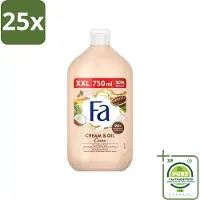 Fa 25 x - Cream & Oil Cacao - Bad- & Douchegel - Cacaoboter Met Kokosolie - 750 ml - Grootverpakking - Badgel - Douchegel - Cacaoboter - Kokosolie - Verzorging