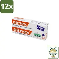 Elmex Junior Tandpasta - Bescherming & Versterking voor Blijvende Tanden - Set van 2 x 75ml - Voordeelverpakking - 12 stuks - Junior - Tandbederf voorkomen