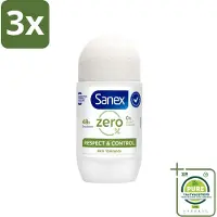 Sanex 3 x Deodorant Roller Zero% Normal Skin 50 ml - Grootverpakking - 24 Uur Deodorant - Aluminiumvrije Deodorant - Alcoholvrije Deodorant - Deodorant Voor Gevoelige Huid - Deodorant