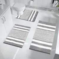 Famanu – Badmat Set 3 Stuks Badkamermat en U - vorm Toilet Mat Set Microfiber Hoge Dichtheid Zacht Water Absorberend Bad Tapijt Antislip Douche Tapijten voor Badkamer