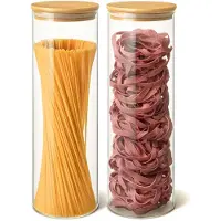 Famanu – Glazen voorraadpotten set van 2, luchtdichte spaghetti container van 1900 ml met bamboe deksel, ideaal voor het bewaren van spaghetti