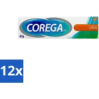 Corega 12 x Ultra Kleefcrème - Krachtig Houvast & Bescherming - Met Verfrissende Mintsmaak - 40g - Gebitsprothese - Prothese Kleefcrème - Houvast Prothese - Prothese Fixatie - Ultra