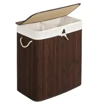Famanu – Wasmand met deksel, 100 liter, bamboe, 2 compartimenten voor het efficiënt scheiden van was