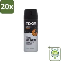 Axe 20 x - Deodorant Spray - 72hrs Anti Sweat - Leather & Cookies - 150 ml - Grootverpakking - Deodorant - Deodorant Spray - 72 Uur Bescherming - Anti-transpirant - Mannelijke Geur