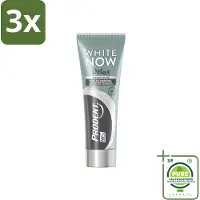 Prodent 3 x - White Now - Tandpasta - Natuurlijke Ingrediënten - Klei En Houtskool - 75 ml - Grootverpakking - Tandpasta - Whitening - Klei - Houtskool - Natuurlijke Tandpasta