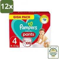Pampers - Baby-Dry Pants - Luierbroekjes - Maat 4 (9-15 kg) - Comfort Fit - 108 Luiers - Voordeelverpakking - 12 stuks - Luier maat 4 - Luierbroekjes 9-15 kg