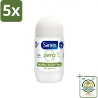 Sanex 5 x Deodorant Roller Zero% Normal Skin 50 ml - Grootverpakking - 24 Uur Deodorant - Aluminiumzouten Vrij - Alcohol Vrij - Huidvriendelijk - Gevoelige Huid