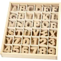 Packlinq Houten letters & cijfers, H: 4 cm, dikte 2,5 mm, 288 stuk/ 1 doos