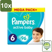 Pampers 10 x - Active Baby - Luiers - Maat 6 (13-18 kg) - Extra Groot - 96 Luiers - Grootverpakking - Luiers - Baby Luiers - Luiers Maat 6 - Luiers Voor Actieve Baby's - Luiers Voor Peuters