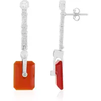 Cavill - Elegante Zilveren Oorhangers - 925 Sterling Zilver Gerhodineerd - Rode Onyx 6,768 ct - Achthoekige Edelstenen - Rond Zirkonia