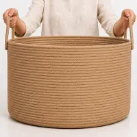 Famanu – XXL honingkleurige katoenen touwmand, opbergmand voor dekens en wasgoed, decoratief, 50 x 33 cm