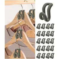 Famanu – Verbindingshaken voor kleerhangers - 20 stuks - fluwelen bekleding - antislip - ruimtebesparend - grijs
