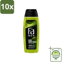 Fa 10 x Men - Sport Energy Boost - Doucemiddel - Voor Lichaam, Haar & Gezicht - 250 ml - Grootverpakking - Sportdouche - Energieboost - Ginkgo Extract - Frisheid - 3-in-1 Douchegel