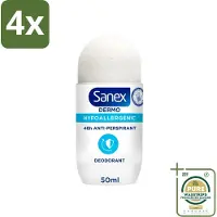 Sanex Dermo - Deodorant Roller - Hypoallergeen - 48h Anti-Transpirant - 50 ml - Voordeelverpakking - 4 stuks - Antitranspirant - Hypoallergeen