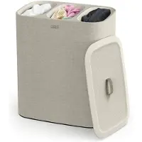 Famanu – Trio wasmand van 90 liter met deksel, 3 uitneembare waszakken met handgrepen, beige