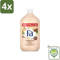 Fa - Cream & Oil Cacao - Bad- & Douchegel - Cacaoboter Met Kokosolie - 750 ml - Voordeelverpakking - 4 stuks - Badgel - Douchegel